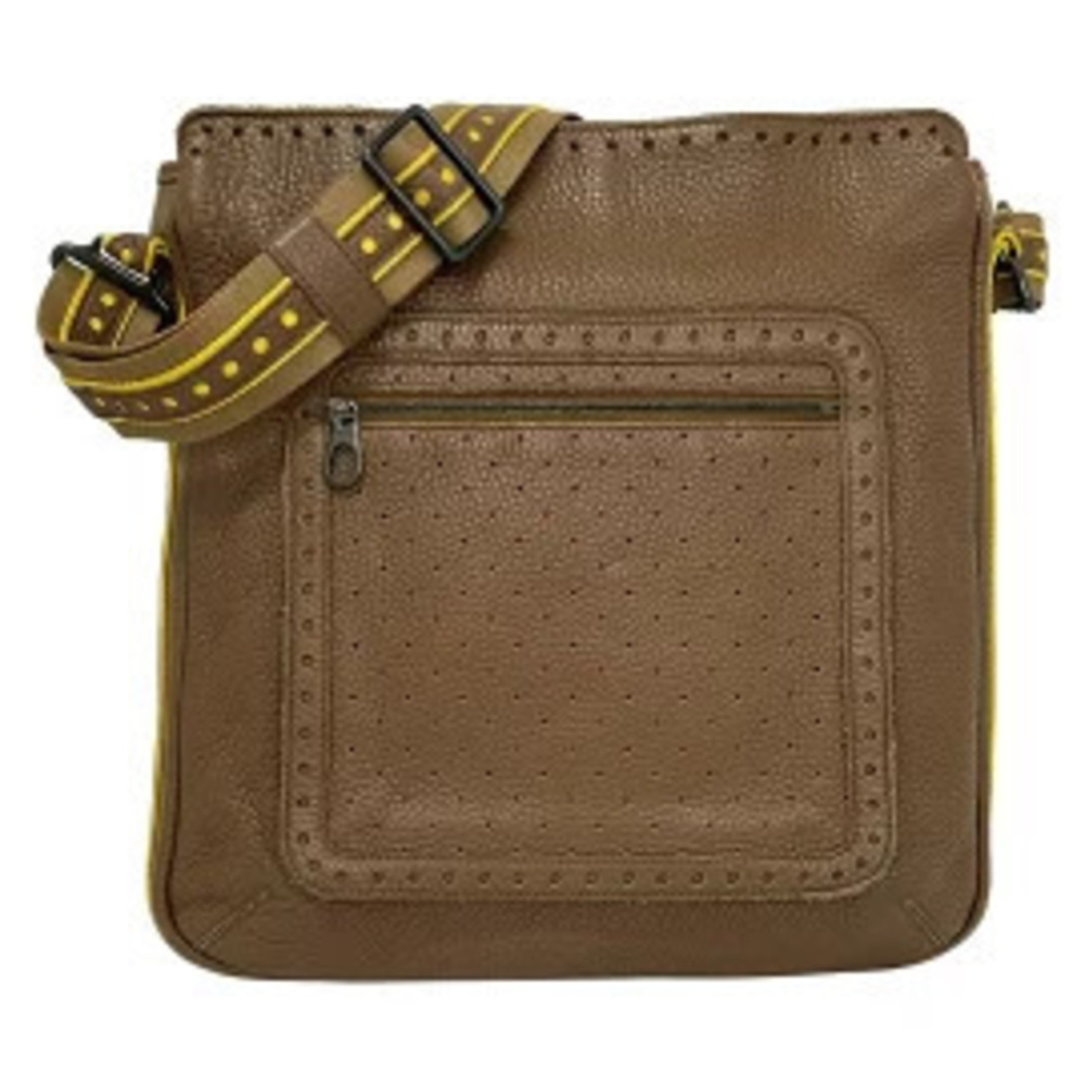 BOTTEGA VENETA Shoulder Bag Perforated Brown x Yellow Leather